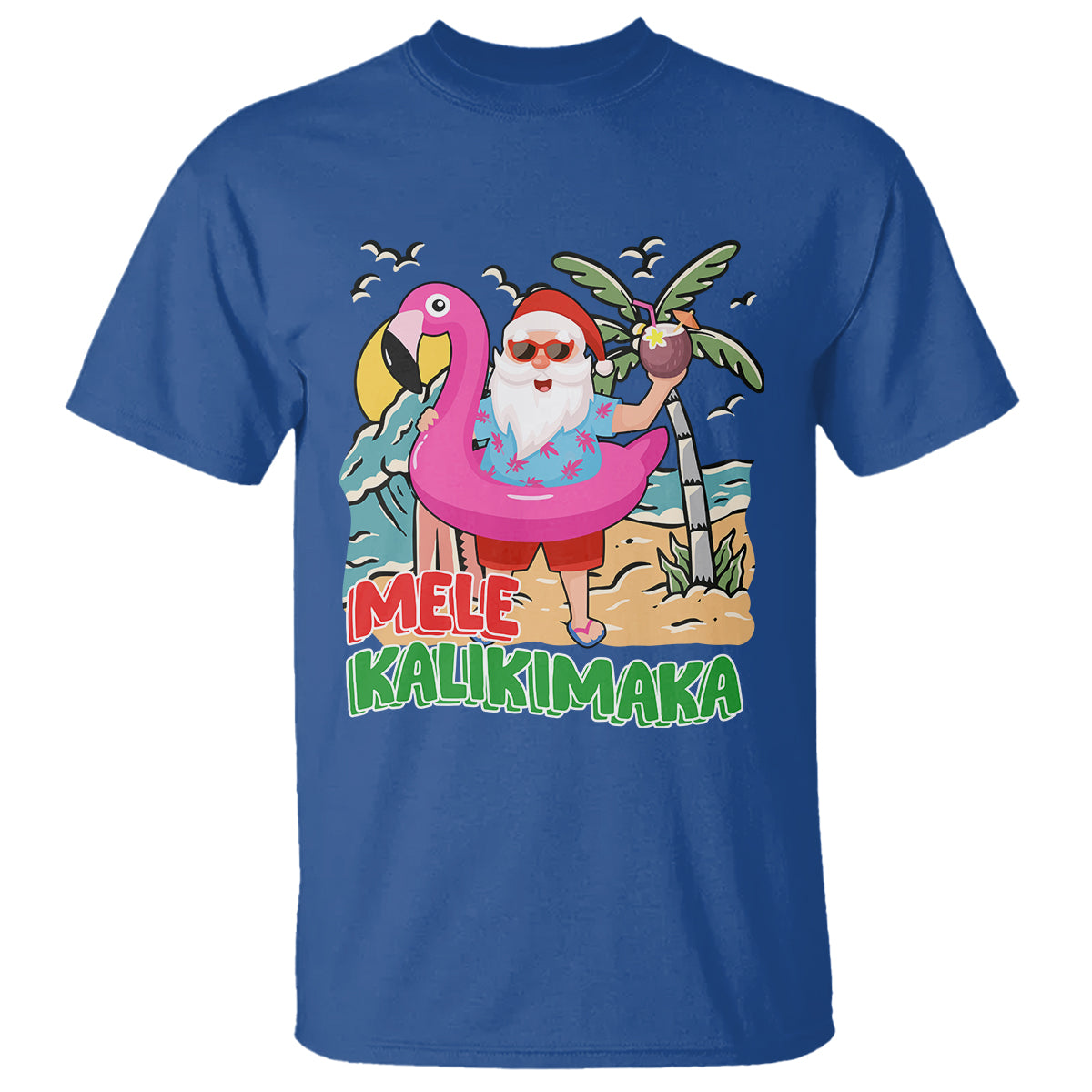 Mele Kalikimaka Tropical Hawaiian Christmas in Hawaii Beach Santa T Shirt TS02 Royal Blue - Polynesian Pride