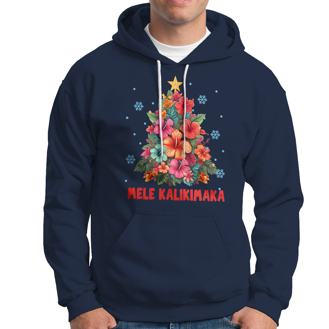 Tropical Hawaiian Hibiscus Christmas Tree Mele Kalikimaka Hoodie TS02 Navy - Polynesian Pride
