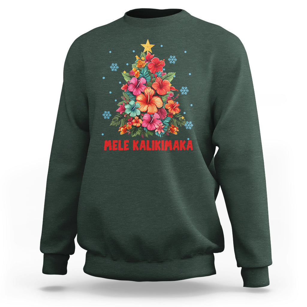 Tropical Hawaiian Hibiscus Christmas Tree Mele Kalikimaka Sweatshirt TS02 Dark Forest Green - Polynesian Pride