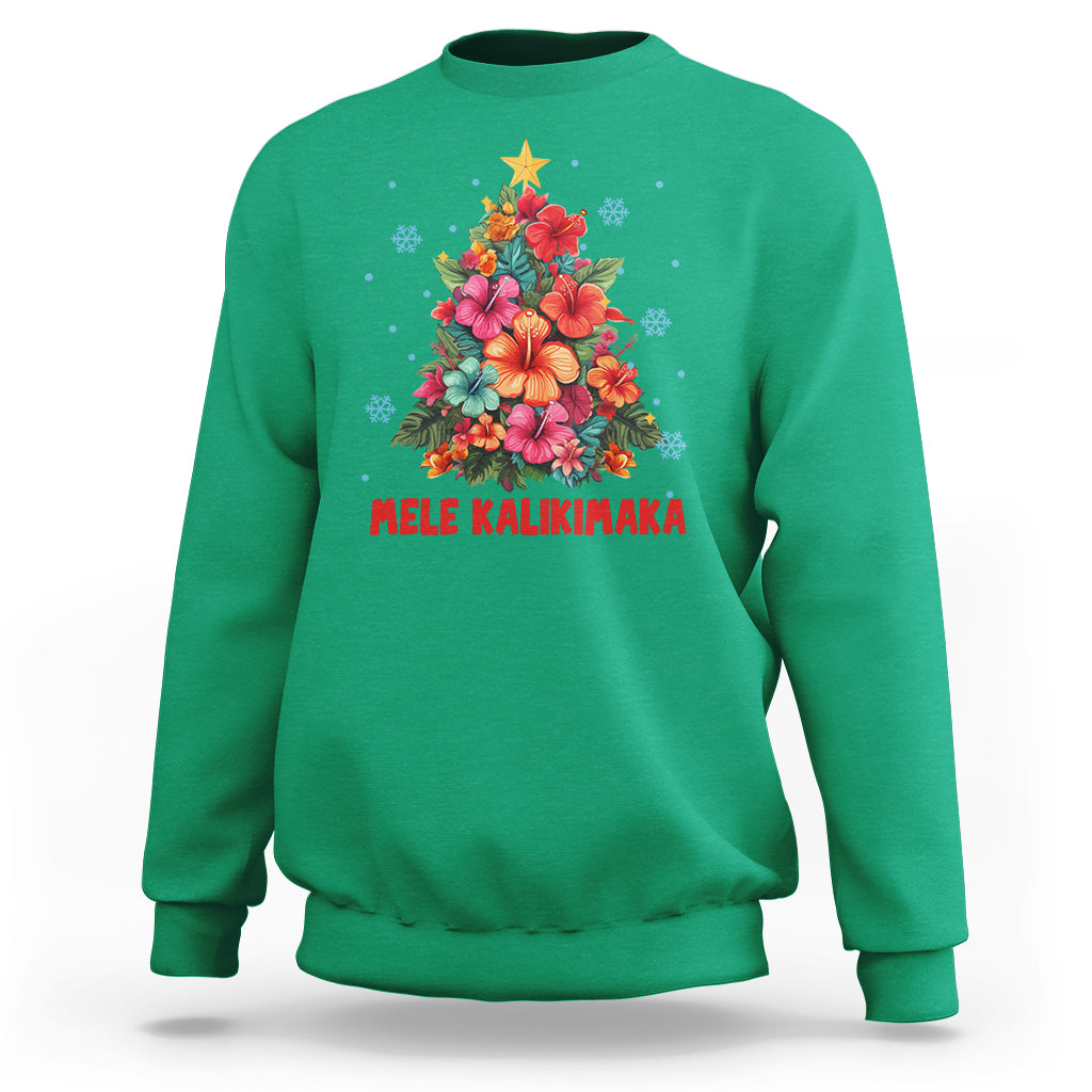 Tropical Hawaiian Hibiscus Christmas Tree Mele Kalikimaka Sweatshirt TS02 Irish Green - Polynesian Pride