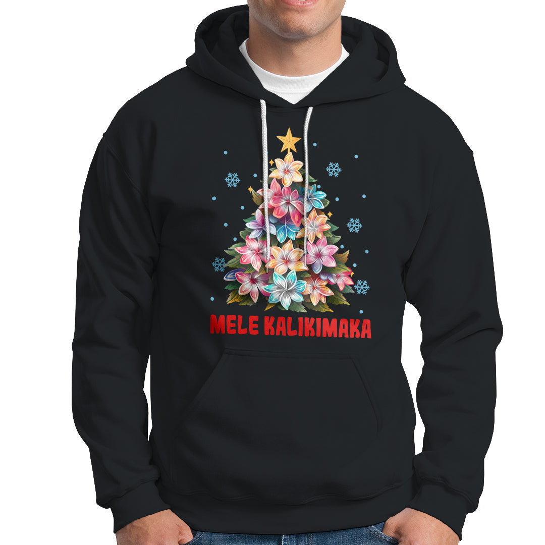 Tropical Hawaiian Plumeria Christmas Tree Mele Kalikimaka Hoodie TS02 Black - Polynesian Pride
