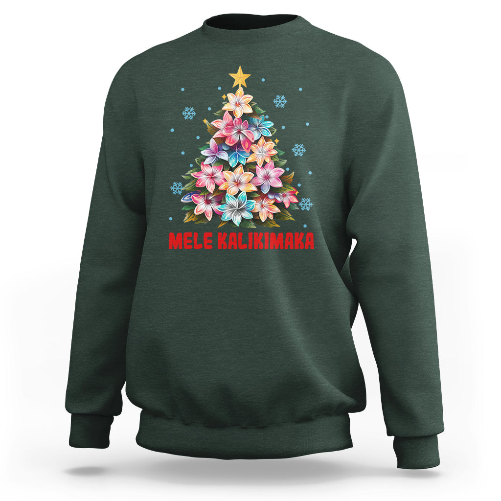 Tropical Hawaiian Plumeria Christmas Tree Mele Kalikimaka Sweatshirt TS02 Dark Forest Green - Polynesian Pride