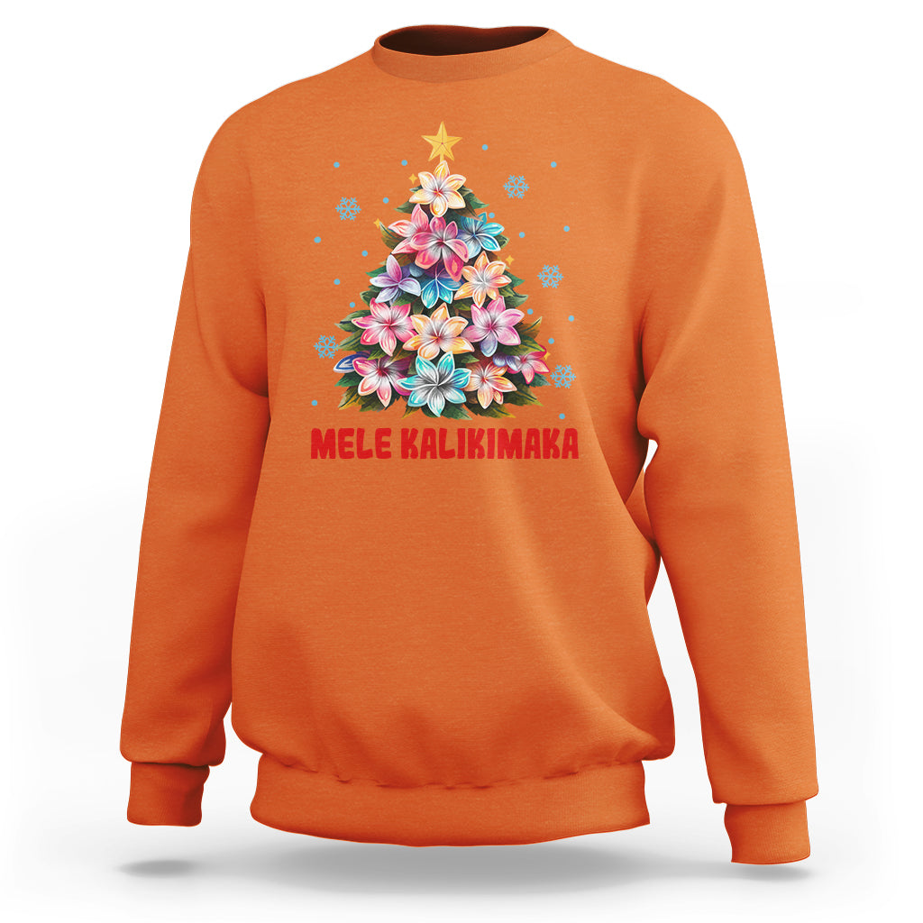 Tropical Hawaiian Plumeria Christmas Tree Mele Kalikimaka Sweatshirt TS02 Orange - Polynesian Pride