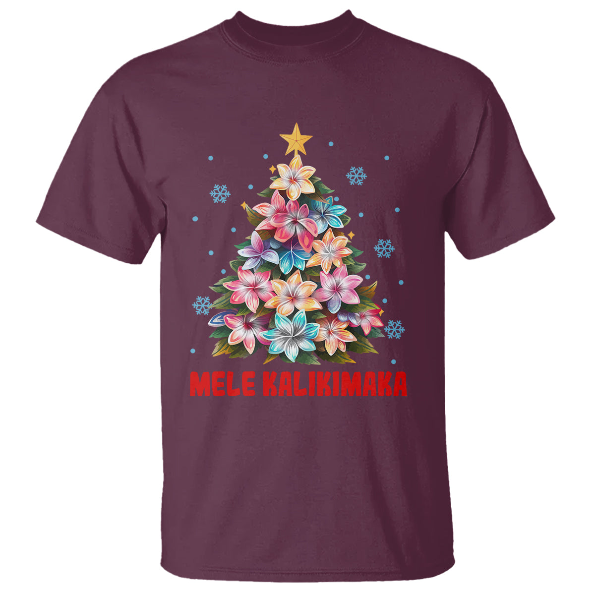 Tropical Hawaiian Plumeria Christmas Tree Mele Kalikimaka T Shirt TS02 Maroon - Polynesian Pride