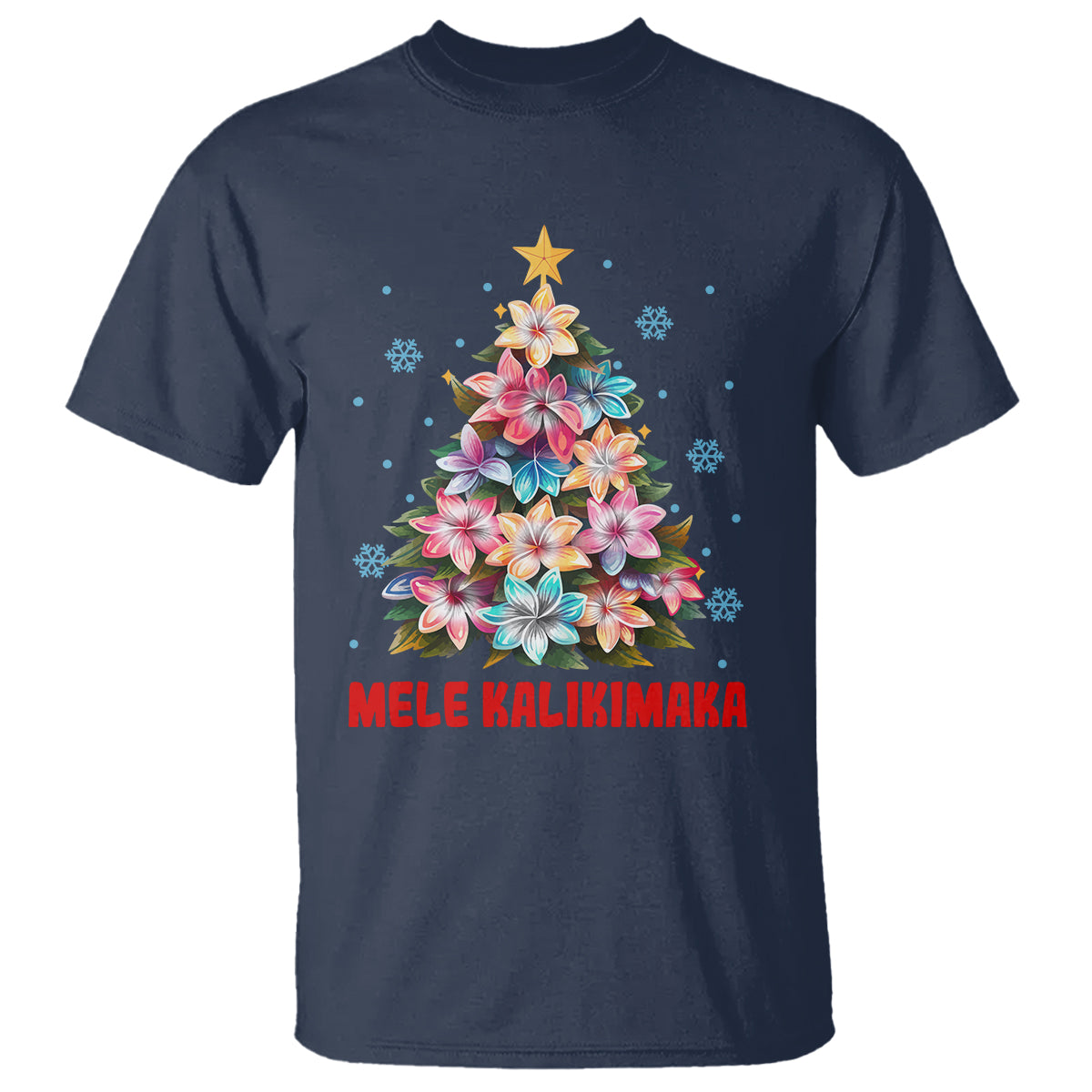 Tropical Hawaiian Plumeria Christmas Tree Mele Kalikimaka T Shirt TS02 Navy - Polynesian Pride