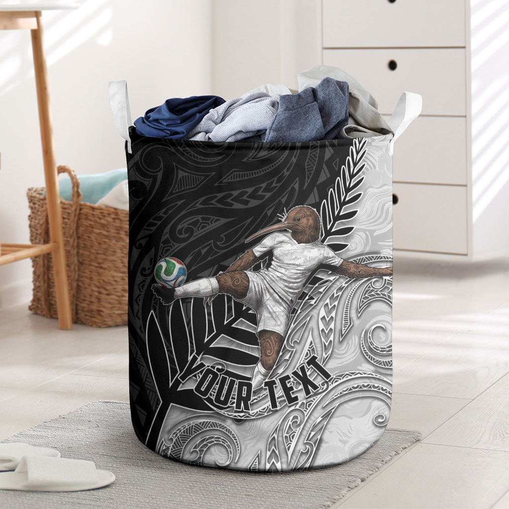Personalized New Zealand Football Laundry Basket Kiwi Mascot with Silver Fern - Maori Tribal Tattoo Art