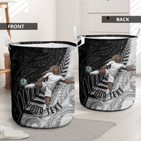 Personalized New Zealand Football Laundry Basket Kiwi Mascot with Silver Fern - Maori Tribal Tattoo Art