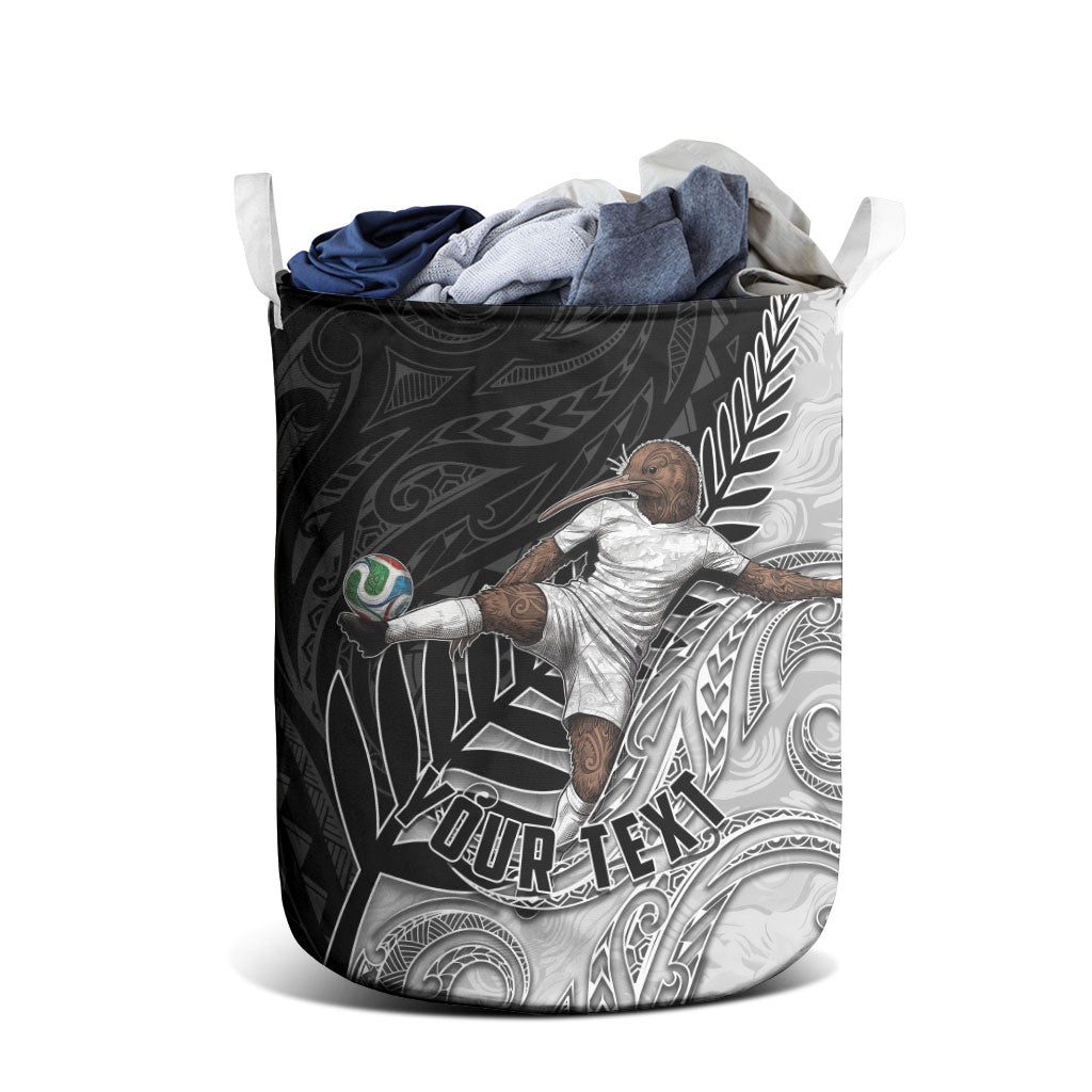 Personalized New Zealand Football Laundry Basket Kiwi Mascot with Silver Fern - Maori Tribal Tattoo Art