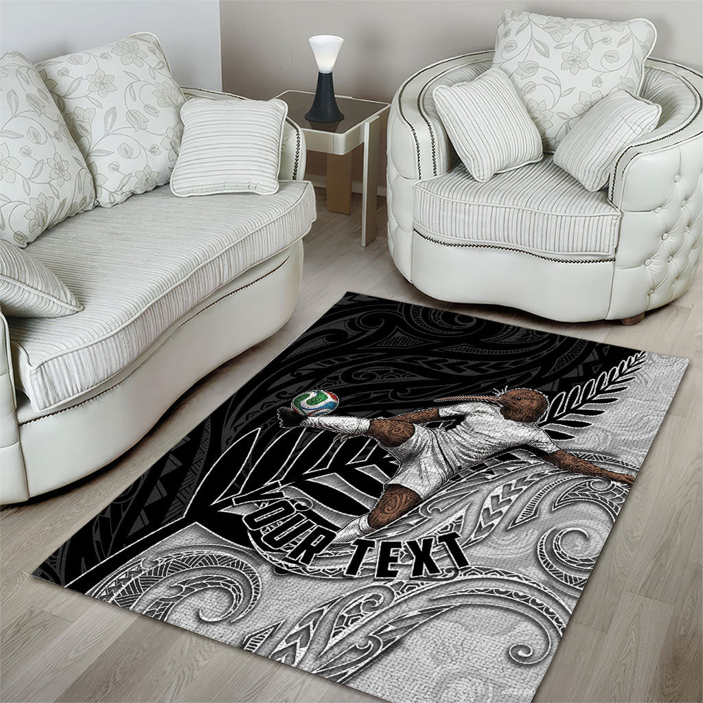 Personalized New Zealand Football Area Rug Kiwi Mascot with Silver Fern - Maori Tribal Tattoo Art