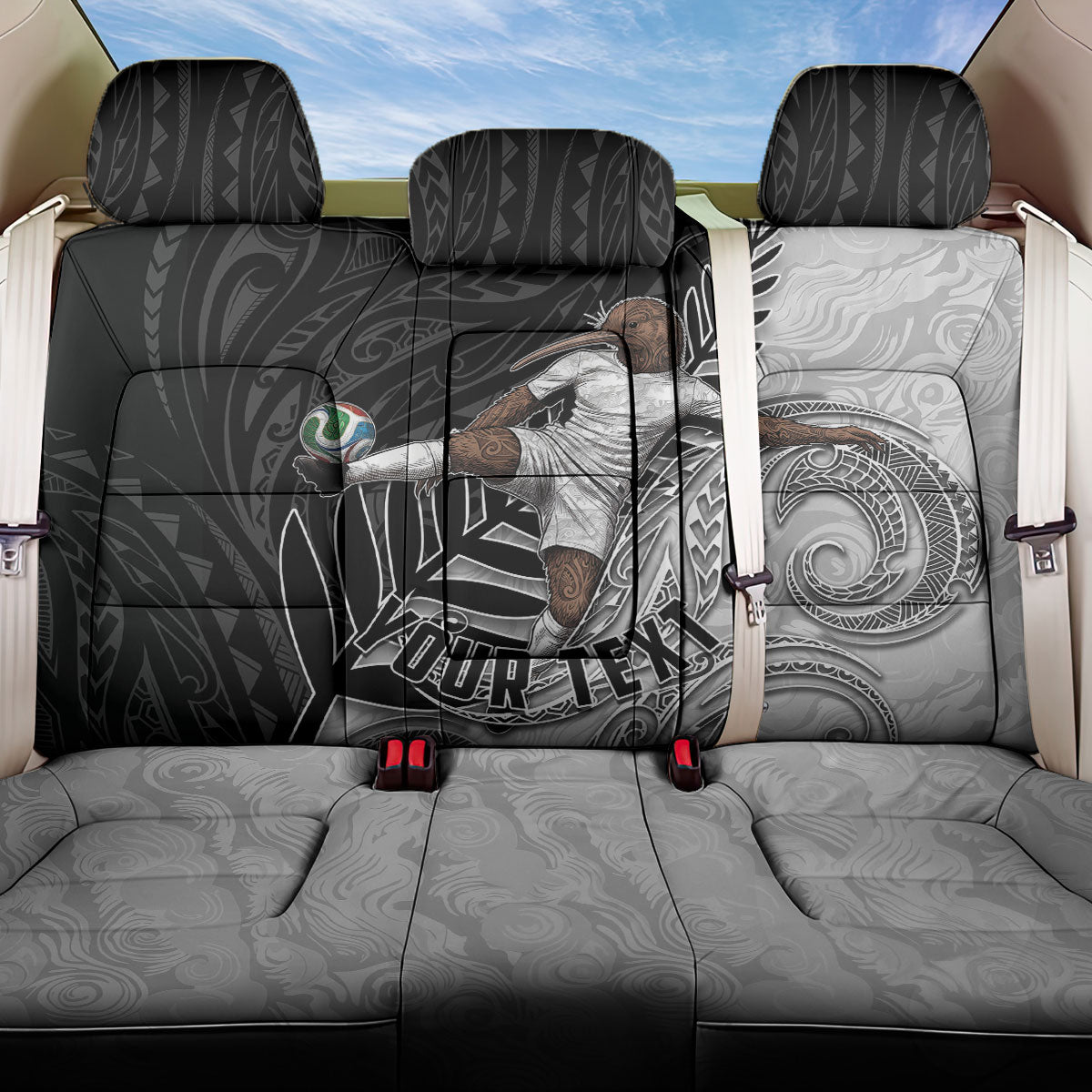 Personalized New Zealand Football Back Car Seat Cover Kiwi Mascot with Silver Fern - Maori Tribal Tattoo Art