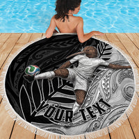 Personalized New Zealand Football Beach Blanket Kiwi Mascot with Silver Fern - Maori Tribal Tattoo Art
