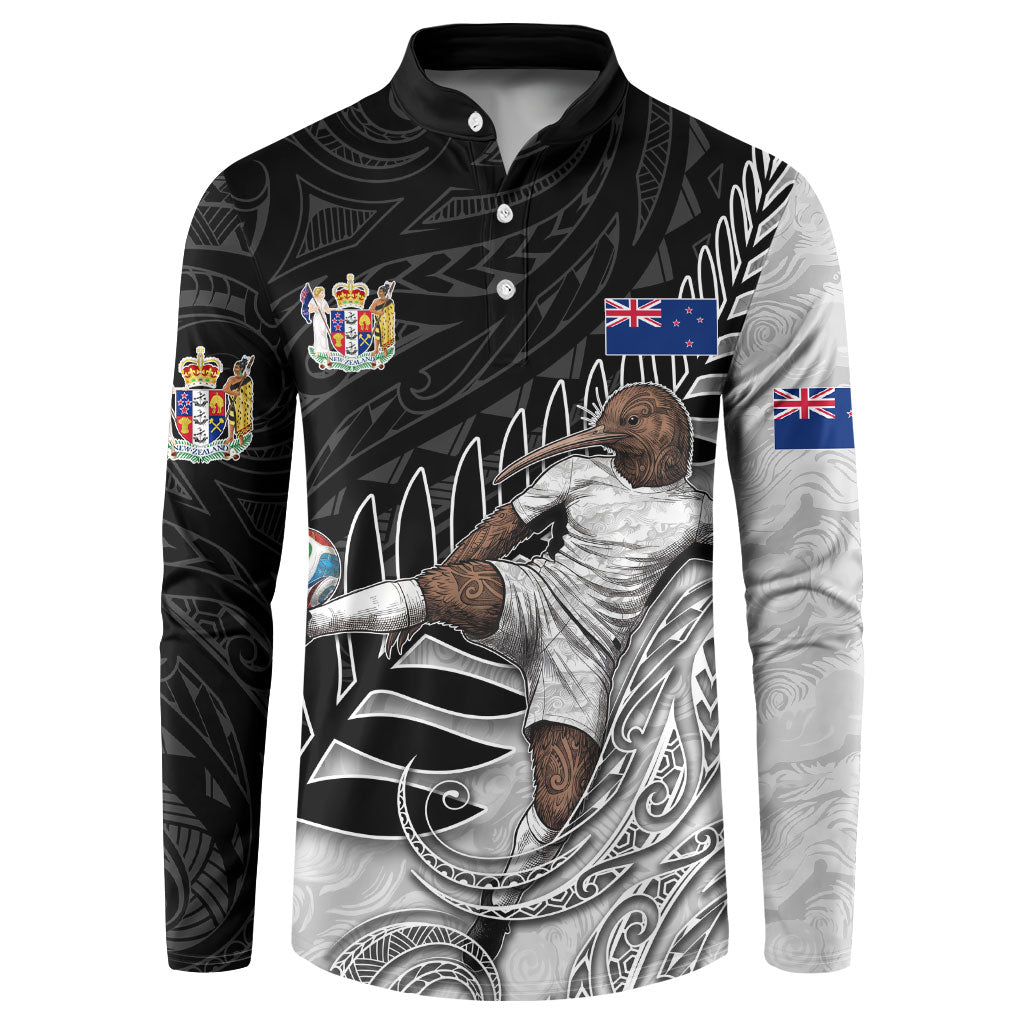 Personalized New Zealand Football Button Sweatshirt Kiwi Mascot with Silver Fern - Maori Tribal Tattoo Art