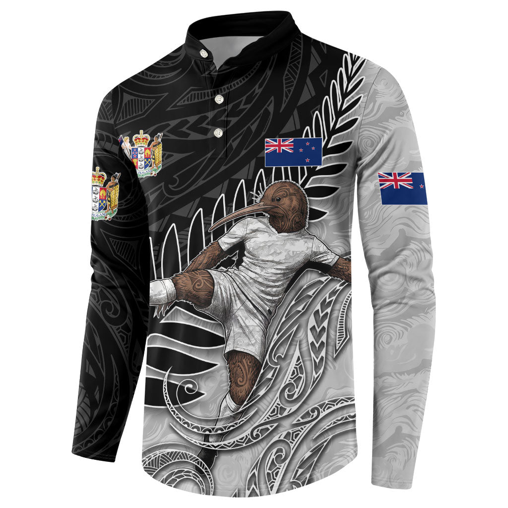 Personalized New Zealand Football Button Sweatshirt Kiwi Mascot with Silver Fern - Maori Tribal Tattoo Art
