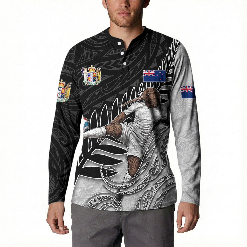 Personalized New Zealand Football Button Sweatshirt Kiwi Mascot with Silver Fern - Maori Tribal Tattoo Art