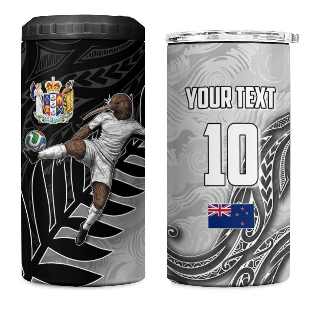 Personalized New Zealand Football 4 in 1 Can Cooler Tumbler Kiwi Mascot with Silver Fern - Maori Tribal Tattoo Art TS04 One Size: 16 oz Black White - Polynesian Pride