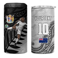 Personalized New Zealand Football 4 in 1 Can Cooler Tumbler Kiwi Mascot with Silver Fern - Maori Tribal Tattoo Art TS04 One Size: 16 oz Black White - Polynesian Pride