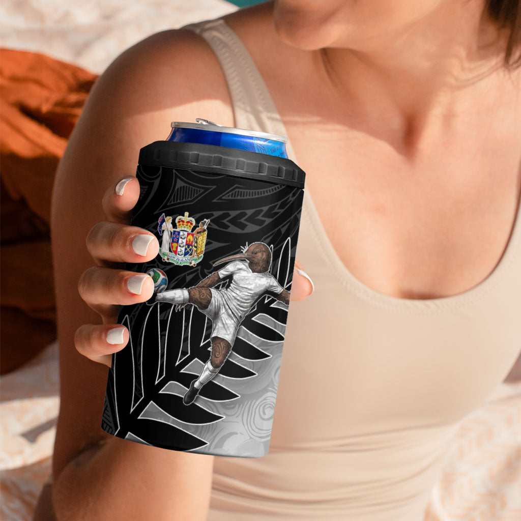 Personalized New Zealand Football 4 in 1 Can Cooler Tumbler Kiwi Mascot with Silver Fern - Maori Tribal Tattoo Art TS04 - Polynesian Pride