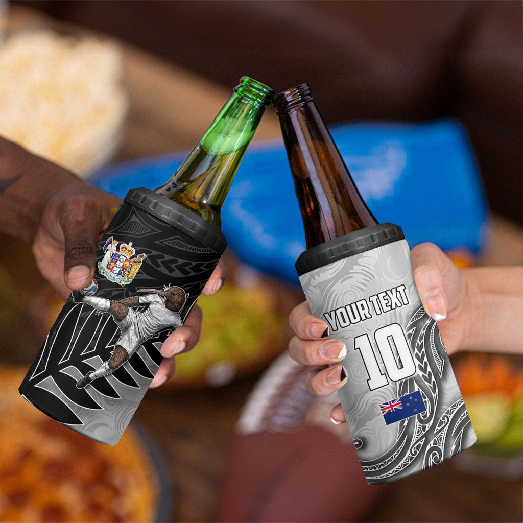 Personalized New Zealand Football 4 in 1 Can Cooler Tumbler Kiwi Mascot with Silver Fern - Maori Tribal Tattoo Art TS04 - Polynesian Pride