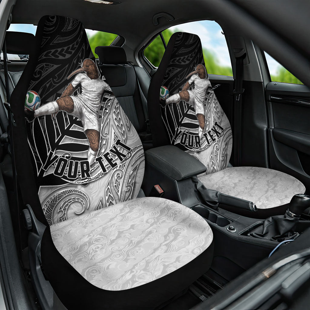Personalized New Zealand Football Car Seat Cover Kiwi Mascot with Silver Fern - Maori Tribal Tattoo Art