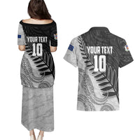Personalized New Zealand Football Couples Matching Puletasi and Hawaiian Shirt Kiwi Mascot with Silver Fern - Maori Tribal Tattoo Art