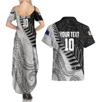 Personalized New Zealand Football Couples Matching Summer Maxi Dress and Hawaiian Shirt Kiwi Mascot with Silver Fern - Maori Tribal Tattoo Art TS04 - Polynesian Pride