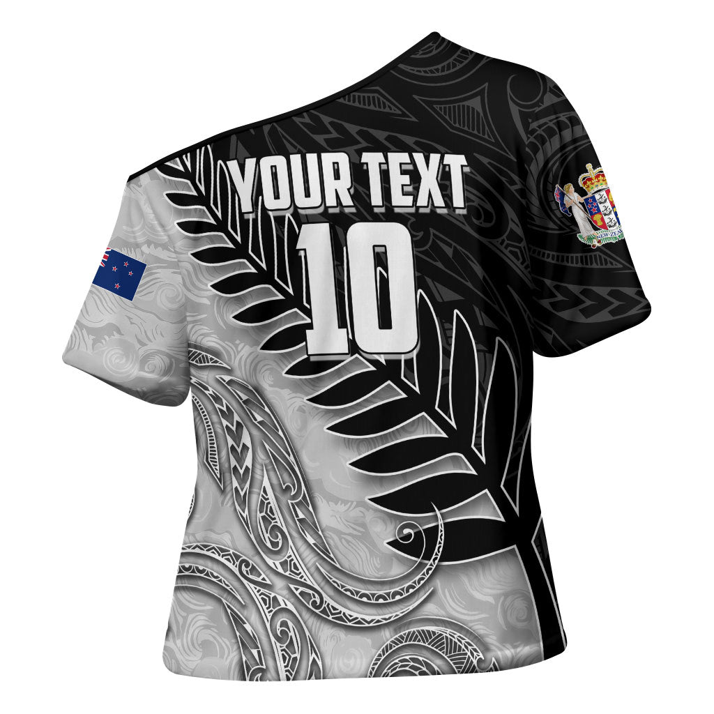 Personalized New Zealand Football Cross Shoulder Shirt Kiwi Mascot with Silver Fern - Maori Tribal Tattoo Art