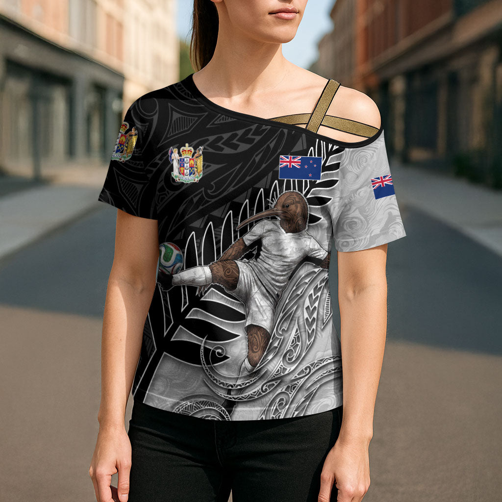 Personalized New Zealand Football Cross Shoulder Shirt Kiwi Mascot with Silver Fern - Maori Tribal Tattoo Art