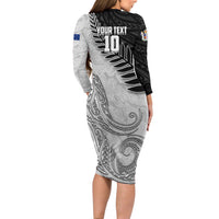 Personalized New Zealand Football Family Matching Long Sleeve Bodycon Dress and Hawaiian Shirt Kiwi Mascot with Silver Fern - Maori Tribal Tattoo Art