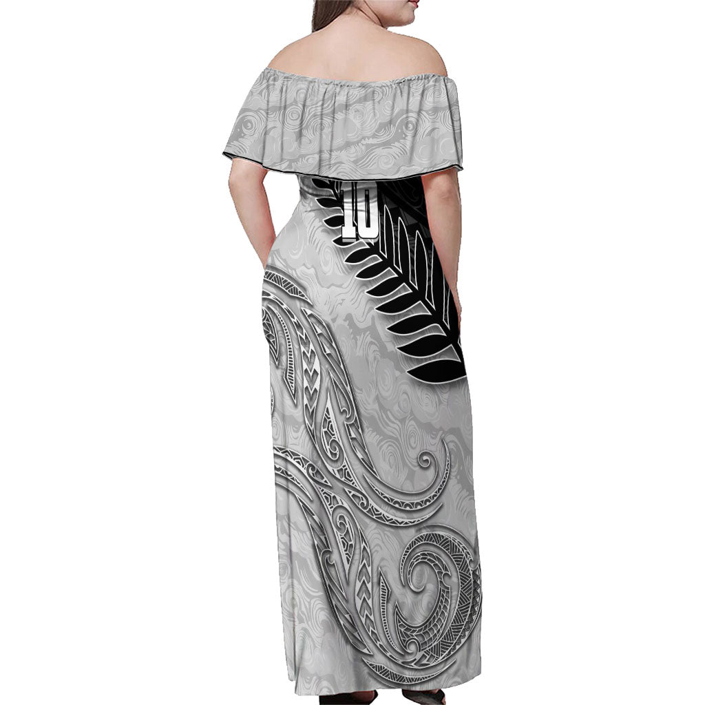 Personalized New Zealand Football Family Matching Off Shoulder Maxi Dress and Hawaiian Shirt Kiwi Mascot with Silver Fern - Maori Tribal Tattoo Art