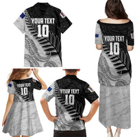 Personalized New Zealand Football Family Matching Puletasi and Hawaiian Shirt Kiwi Mascot with Silver Fern - Maori Tribal Tattoo Art