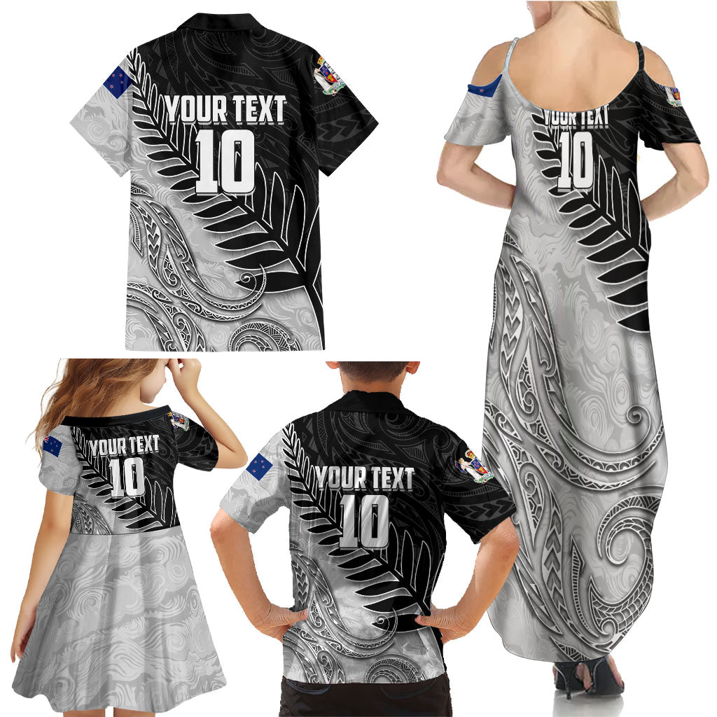 Personalized New Zealand Football Family Matching Summer Maxi Dress and Hawaiian Shirt Kiwi Mascot with Silver Fern - Maori Tribal Tattoo Art