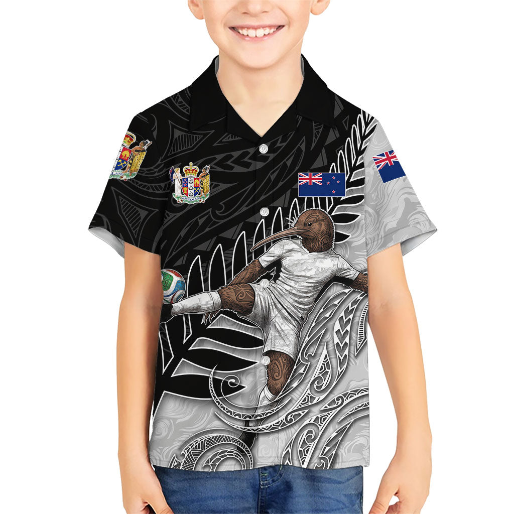 Personalized New Zealand Football Family Matching Tank Maxi Dress and Hawaiian Shirt Kiwi Mascot with Silver Fern - Maori Tribal Tattoo Art