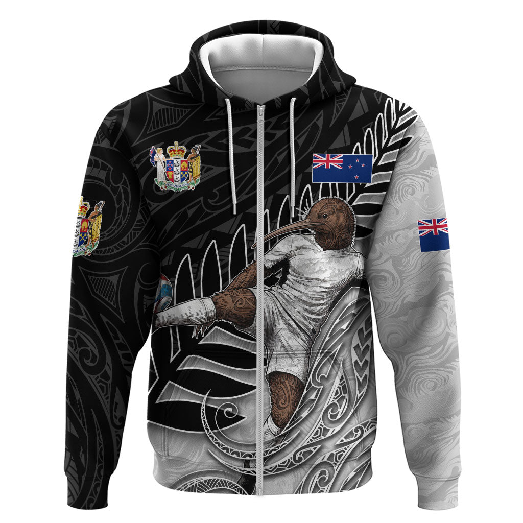 Personalized New Zealand Football Hoodie Kiwi Mascot with Silver Fern - Maori Tribal Tattoo Art