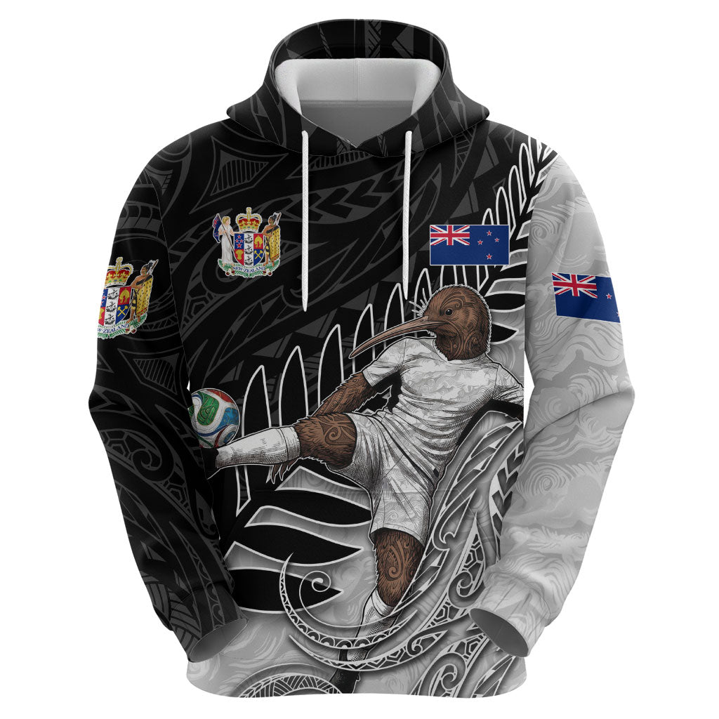 Personalized New Zealand Football Hoodie Kiwi Mascot with Silver Fern - Maori Tribal Tattoo Art