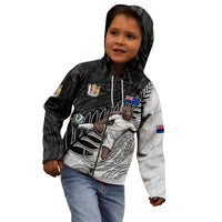 Personalized New Zealand Football Kid Hoodie Kiwi Mascot with Silver Fern - Maori Tribal Tattoo Art