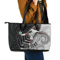 Personalized New Zealand Football Leather Tote Bag Kiwi Mascot with Silver Fern - Maori Tribal Tattoo Art
