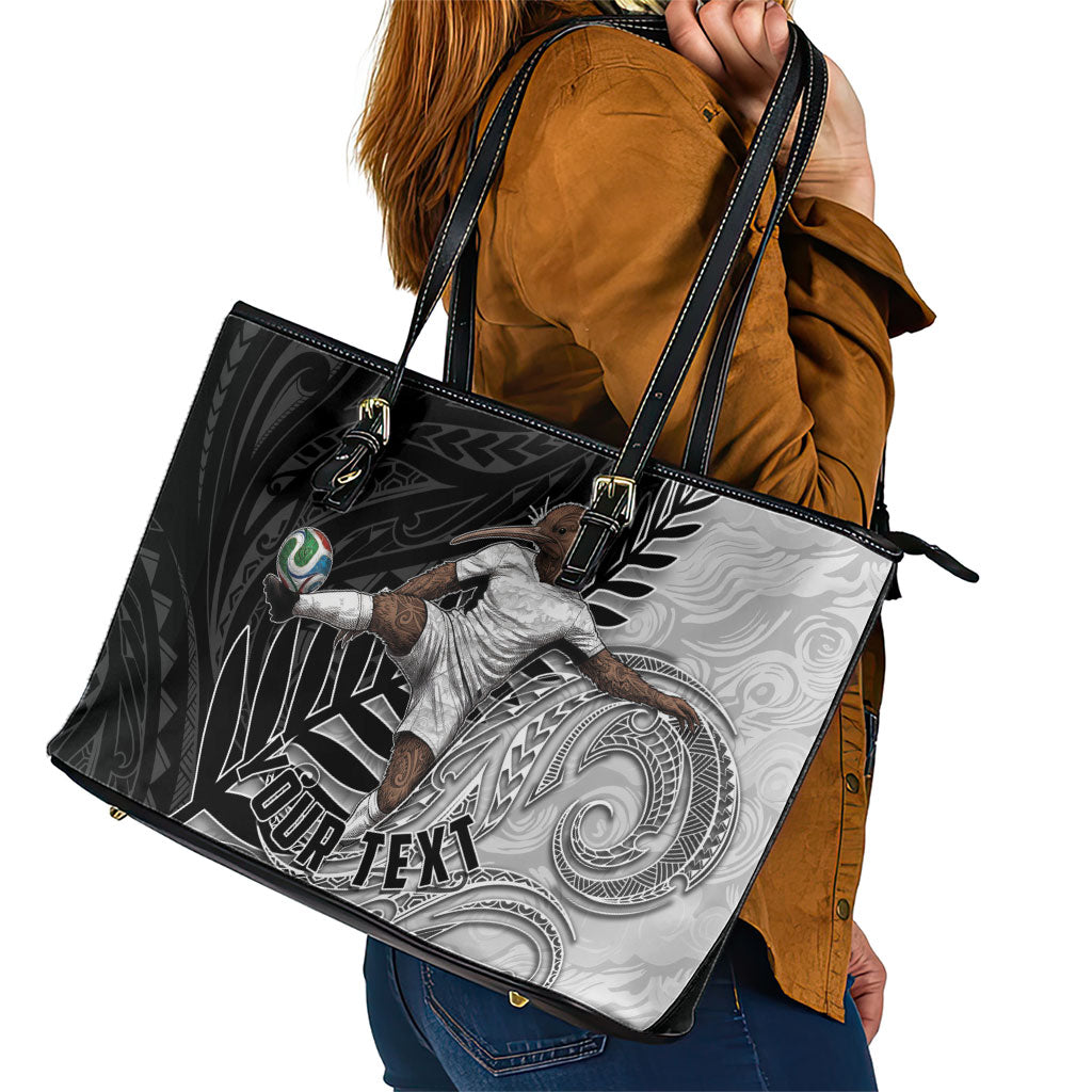 Personalized New Zealand Football Leather Tote Bag Kiwi Mascot with Silver Fern - Maori Tribal Tattoo Art