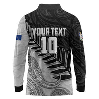 Personalized New Zealand Football Long Sleeve Polo Shirt Kiwi Mascot with Silver Fern - Maori Tribal Tattoo Art TS04 - Polynesian Pride