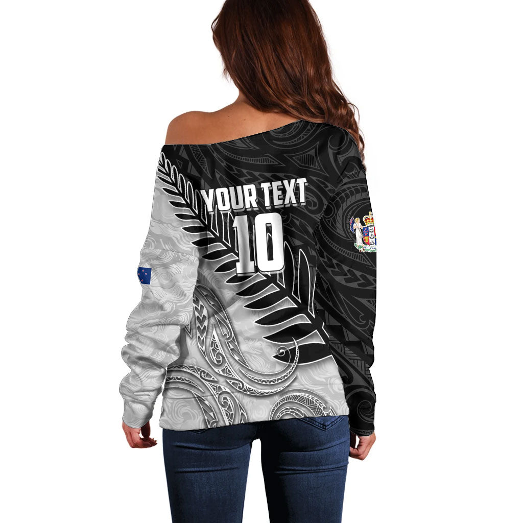 Personalized New Zealand Football Off Shoulder Sweater Kiwi Mascot with Silver Fern - Maori Tribal Tattoo Art TS04 - Polynesian Pride