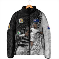 Personalized New Zealand Football Padded Jacket Kiwi Mascot with Silver Fern - Maori Tribal Tattoo Art