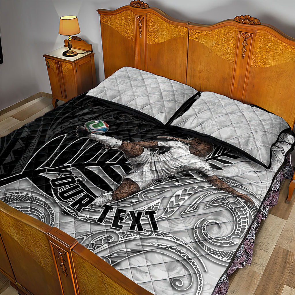 Personalized New Zealand Football Quilt Bed Set Kiwi Mascot with Silver Fern - Maori Tribal Tattoo Art