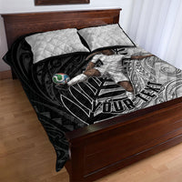 Personalized New Zealand Football Quilt Bed Set Kiwi Mascot with Silver Fern - Maori Tribal Tattoo Art