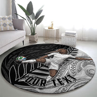 Personalized New Zealand Football Round Carpet Kiwi Mascot with Silver Fern - Maori Tribal Tattoo Art