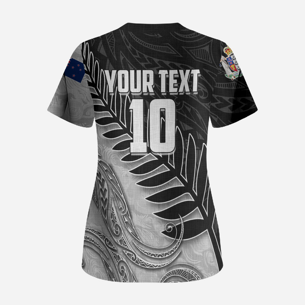 Personalized New Zealand Football Scrub Top Kiwi Mascot with Silver Fern - Maori Tribal Tattoo Art