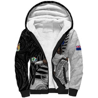 Personalized New Zealand Football Sherpa Hoodie Kiwi Mascot with Silver Fern - Maori Tribal Tattoo Art TS04 Unisex Black White - Polynesian Pride