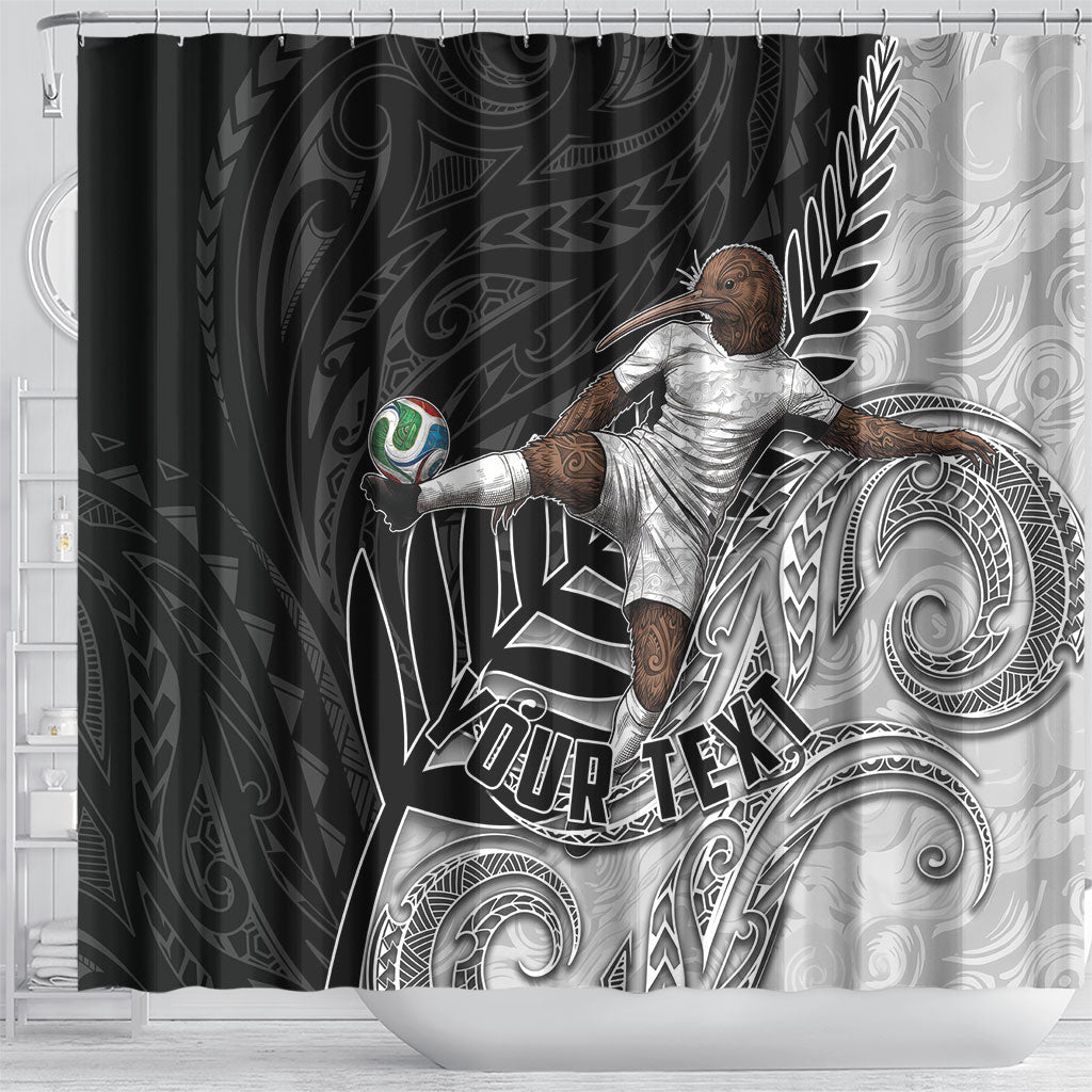 Personalized New Zealand Football Shower Curtain Kiwi Mascot with Silver Fern - Maori Tribal Tattoo Art
