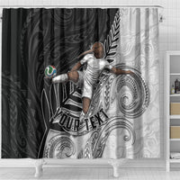 Personalized New Zealand Football Shower Curtain Kiwi Mascot with Silver Fern - Maori Tribal Tattoo Art