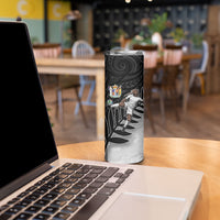 Personalized New Zealand Football Skinny Tumbler Kiwi Mascot with Silver Fern - Maori Tribal Tattoo Art