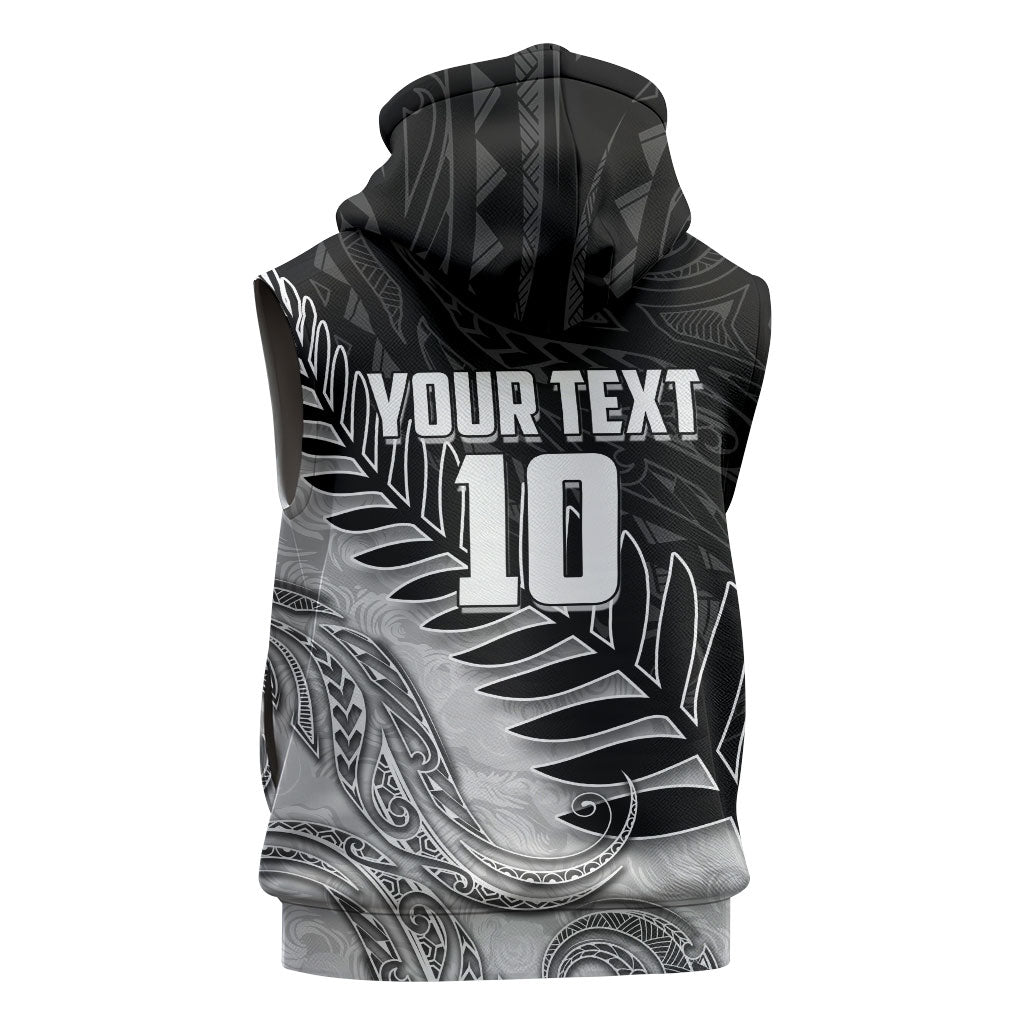 Personalized New Zealand Football Sleeveless Zip Hoodie Kiwi Mascot with Silver Fern - Maori Tribal Tattoo Art TS04 - Polynesian Pride