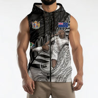 Personalized New Zealand Football Sleeveless Zip Hoodie Kiwi Mascot with Silver Fern - Maori Tribal Tattoo Art TS04 - Polynesian Pride